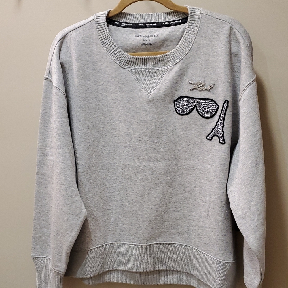 Karl Lagerfeld Light Gray Sweatshirt with Iconic Embroidery